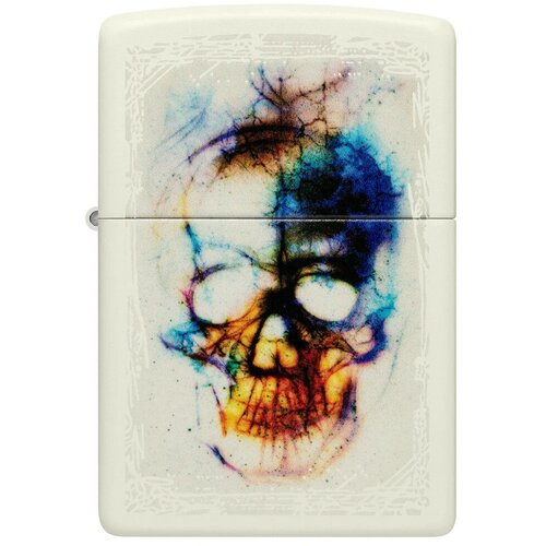 Светящаяся оригинальная бензиновая зажигалка ZIPPO Classic 48563 Skull Design с покрытием Glow In The Dark Green - Череп