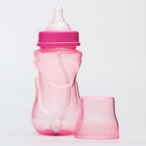 Бутылочка для кормления, широкое горло, средний поток, 300 мл, цвет розовый, +3мес