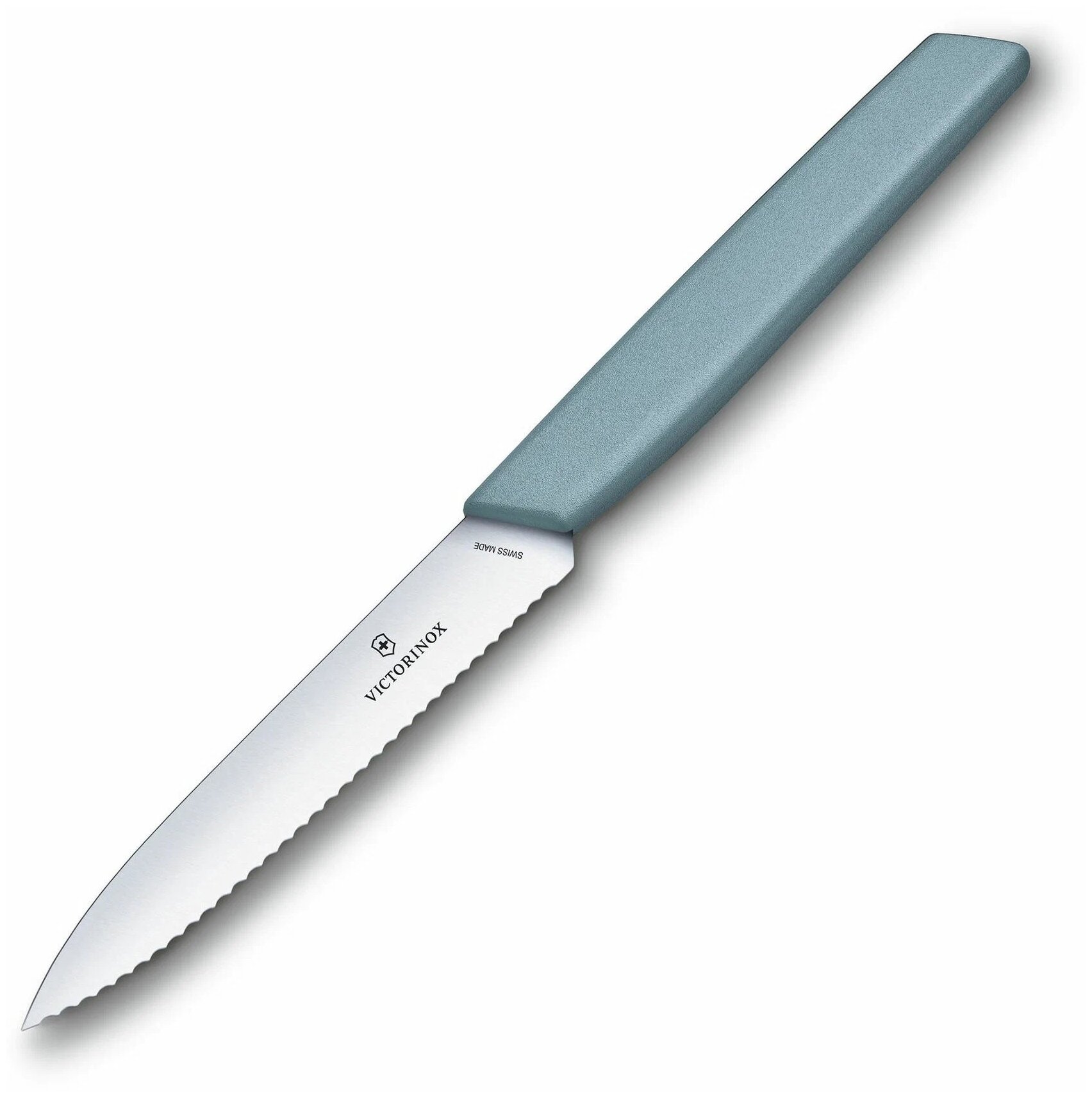 Нож кухонный Victorinox Swiss Modern (6.9006.10W21) стальной универсальный лезв.100мм серрейт. заточка мятный