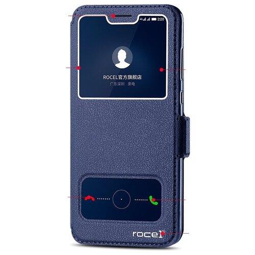 фото Чехол-книжка mypads для iphone xr с окном вызова предпросмотра и свайпом позволяет отвечать на звонки и сообщения не открывая крышку синий