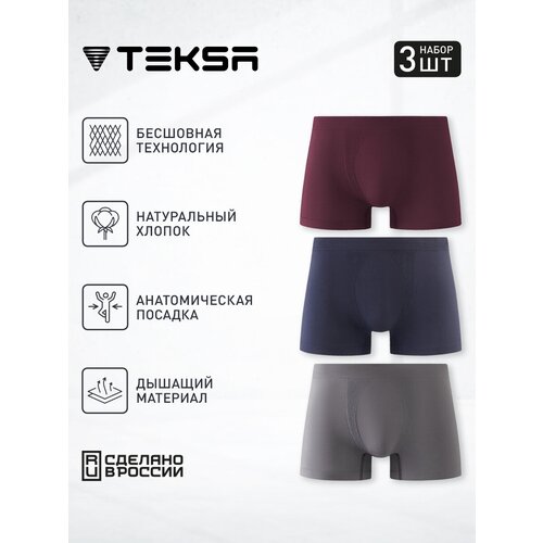 Трусы Teksa, 3 шт., размер 3XL, синий, бордовый, серый