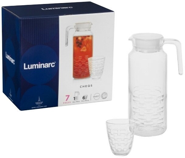 Набор питьевой luminarc cheqs 7 предметов: кувшин 1,3л + 6 стаканов 310мл стекло
