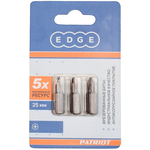Бита EDGE by PATRIOT PH0, сталь S2, длина 25 мм, 3шт в блистере бита edge by patriot pz1 сталь s2 длина 25 мм 3шт в блистере
