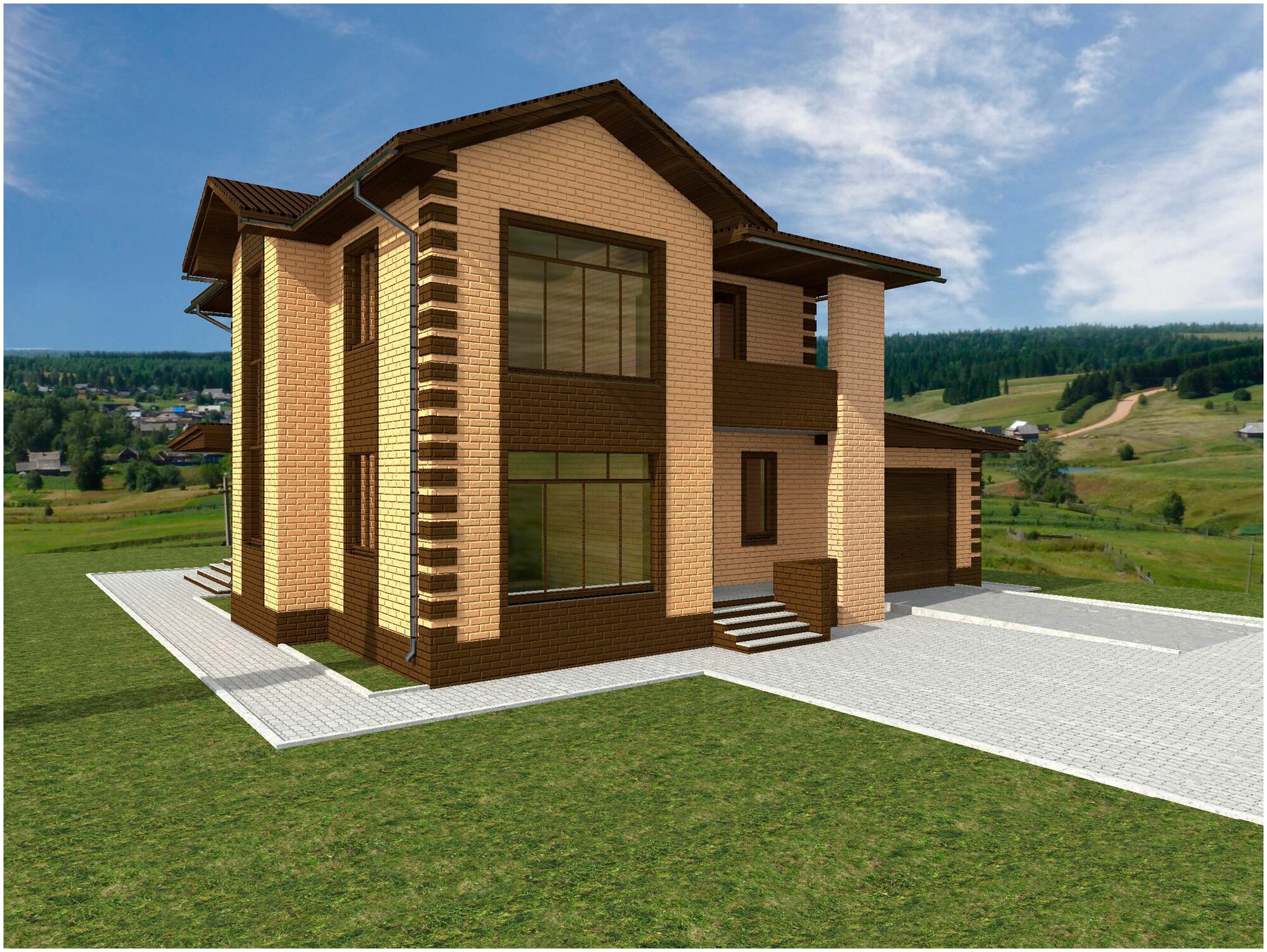Готовый проект двухэтажного дома с гаражом из керамического блока с облицовкой из керамического облицовочного кирпича площадью 273,6 кв.м - фотография № 7