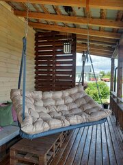 Подвесные качели, качели садовые, диван 180*100, качели для дачи, уличные качели серая с бежевой подушкой
