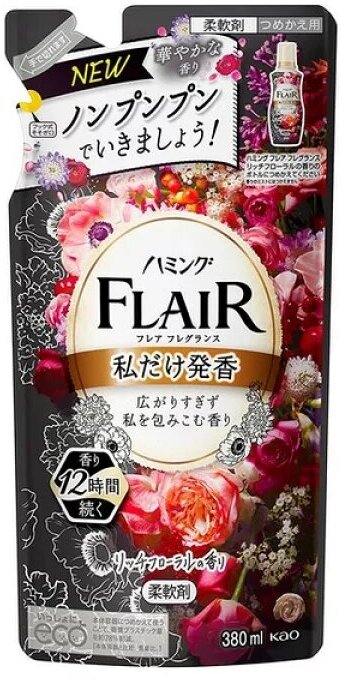 Kao Flair Fragrance Rich Floral Кондиционер для белья с антибактериальным эффектом с ароматом Изящный букет 380 мл запасной блок