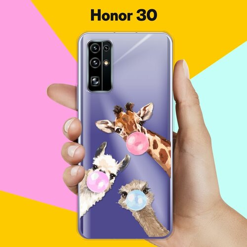 Силиконовый чехол Лама, жираф и страус на Honor 30