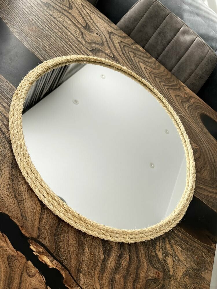 Круглое зеркало в раме из сизалевой веревки 600 мм - фотография № 3