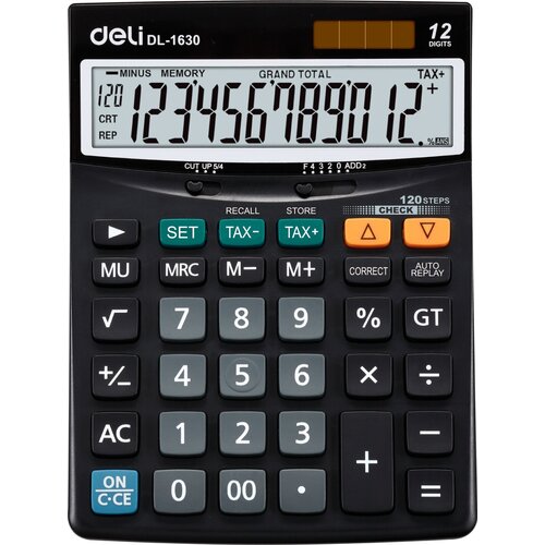 Калькулятор настольный Deli Core E1630 черный 12-разр. калькулятор настольный deli em888 зеленый 12 разр