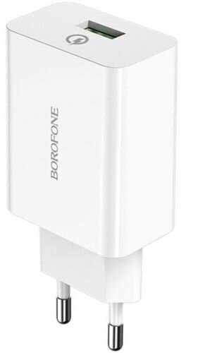 Сетевой адаптер питания Borofone BA21A Long Journey White зарядка 3А QuickCharge 3.0 1 USB-порт + кабель microUSB, белый