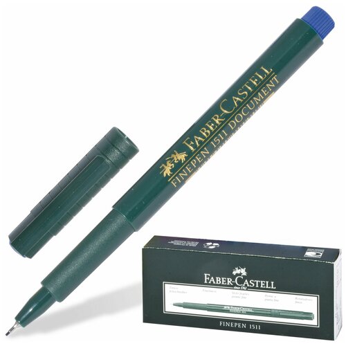 FABER-CASTELL Ручка капиллярная faber-castell finepen 1511 , синяя, корпус темно-зеленый, линия письма 0,4 мм, 151151, 10 шт.