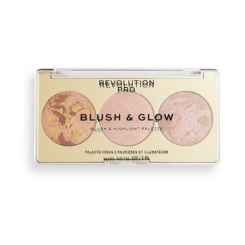 палетка revolution pro румяна бронзер и хайлайтер 3 в 1 blush REVOLUTION Набор для лица 3 В 1 Blush & Glow, peach glow