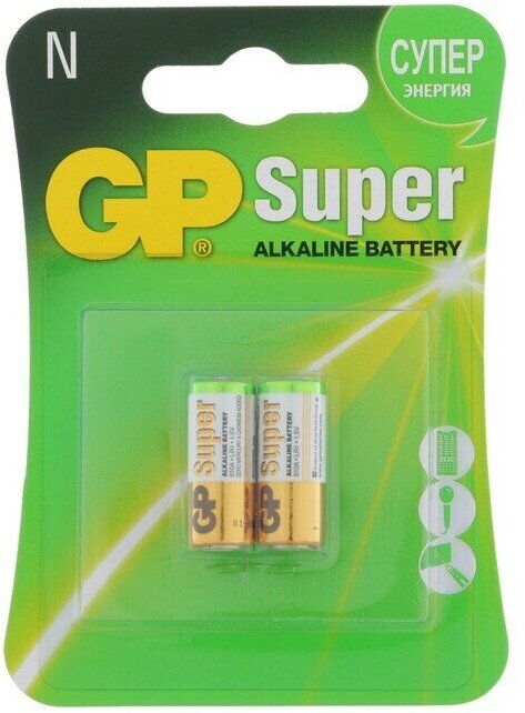 Батарейка алкалиновая GP Super, LR1 (910A)-2BL, 1.5В, блистер, 2 шт.