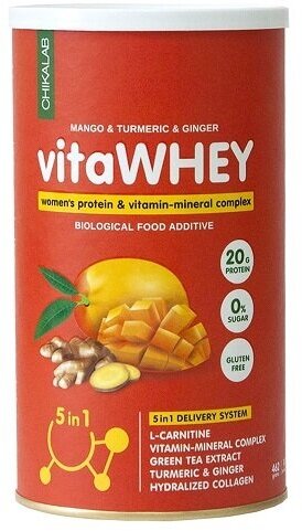 Коктейль витаминно-минеральный Манго куркума и имбирь VitaWhey Mango turmeric & ginger Chikalab 462 гр.