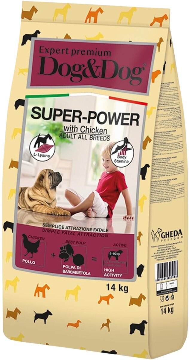 Сухой корм DOG&DOG EXPERT PREMIUM SUPER-POWER для взрослых активных собак всех пород с курицей (14 кг)