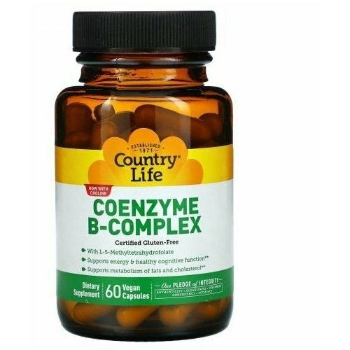 комплекс коэнзимов группы b country life 60 капсул Country Life, Coenzyme B-complex, Коэнзим В-комплекс, 60капсул