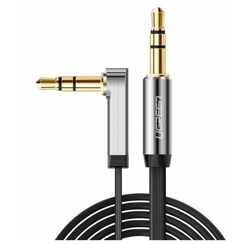 Кабель UGREEN AV119 10598 AUX 3.5mm (M) to AUX 3.5mm (M), улогвой 90°, силиконовый, 1.5m, Black