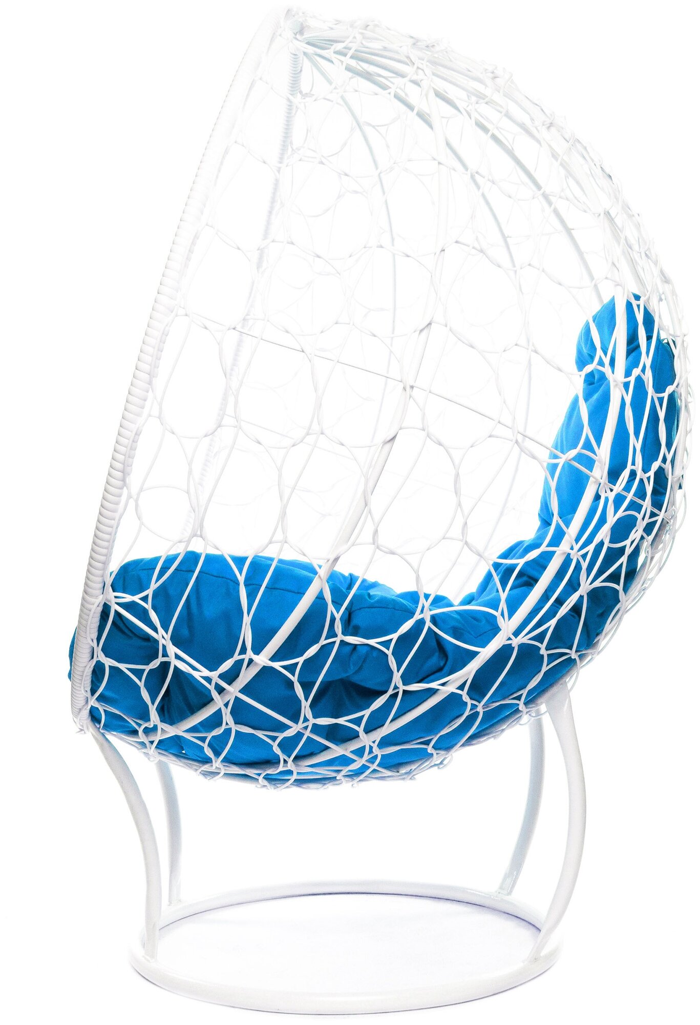 Кресло m-group круг на подставке ротанг белое, синяя подушка - фотография № 3