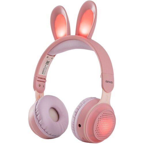 Беспроводные наушники AIWA AW023pink с подсветкой складные детские с ушками Bluetooth 50 работа до 12 часов микрофон аудиовход разъем для карт 1405₽