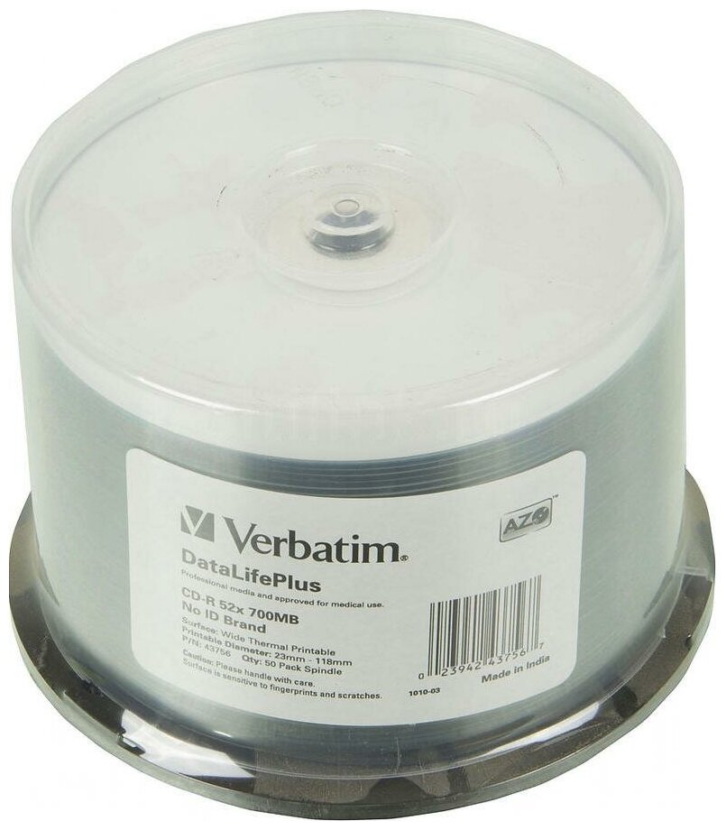 Диск CD-R Verbatim 700Mb 52x (cake box 50шт) (43756)