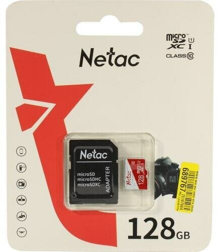 Карта памяти MicroSDXC 128GB Netac P500 Eco Class 10 UHS-I + SD адаптер - фото №1