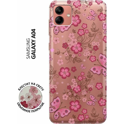 Силиконовый чехол на Samsung Galaxy A04, Самсунг А04 с 3D принтом Butterflies and Flowers прозрачный матовый soft touch силиконовый чехол на samsung galaxy s23 ultra самсунг с23 ультра с 3d принтом amazing asters черный