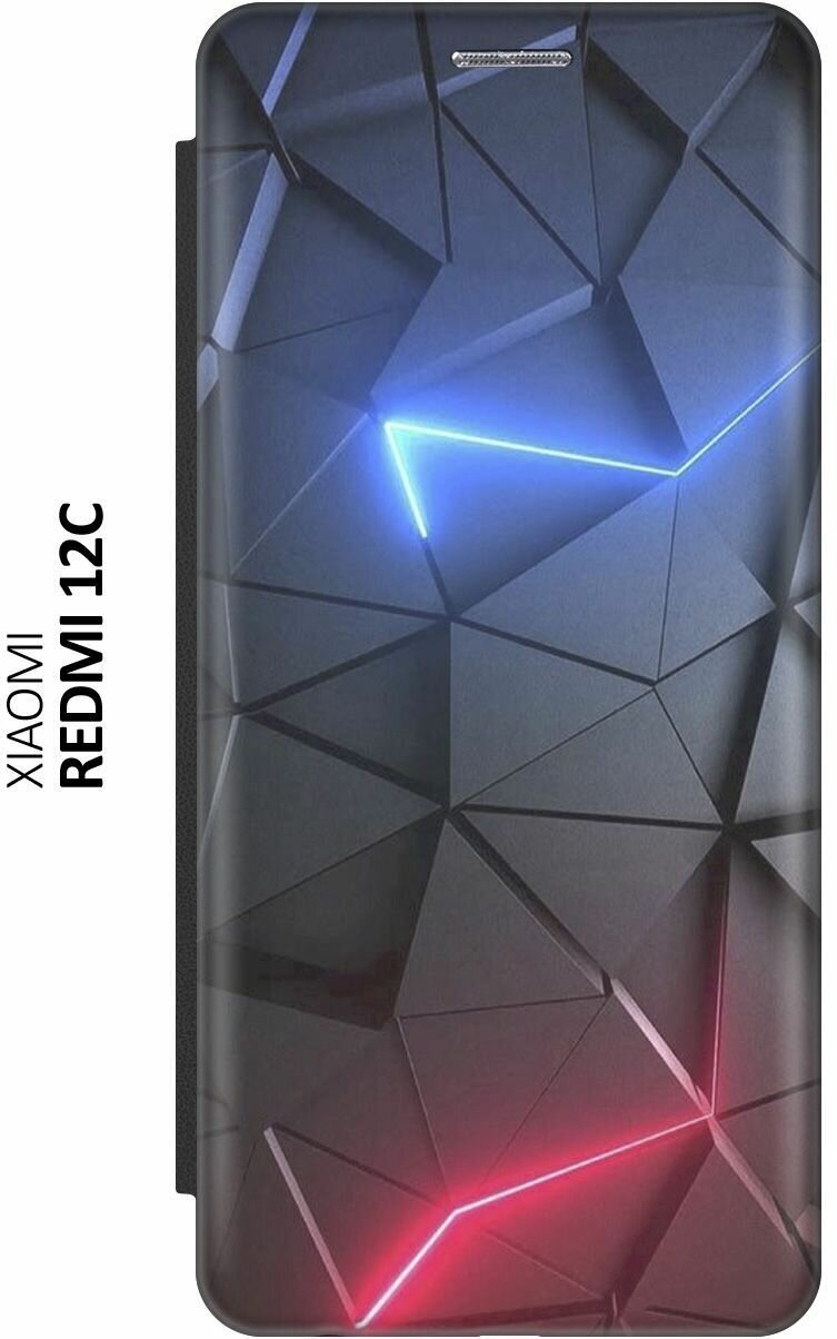 Чехол-книжка на Xiaomi Redmi 12C, Сяоми Редми 12С c принтом "Графитовые грани" черный