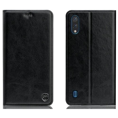 фото Чехол-книжка mypads premium для samsung galaxy a01 sm-a015f (2020) из качественной натуральной мраморной кожи буйвола прошитый элегантной прострочкой черный с магнитной крышкой