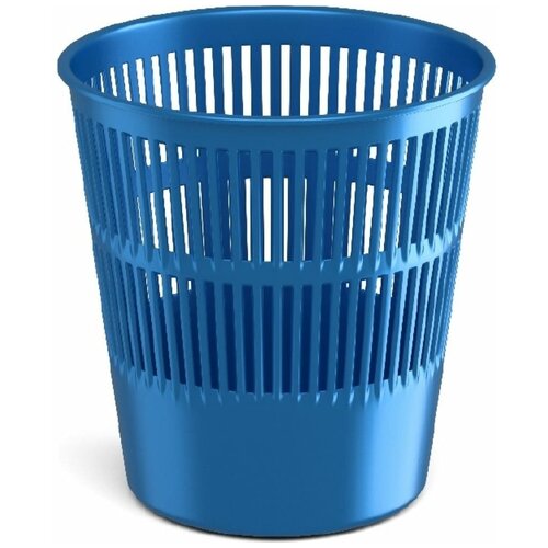 Корзина для бумаг и мусора ErichKrause Ice Metallic, 9 литров, пластик, сетчатая, синий металлик