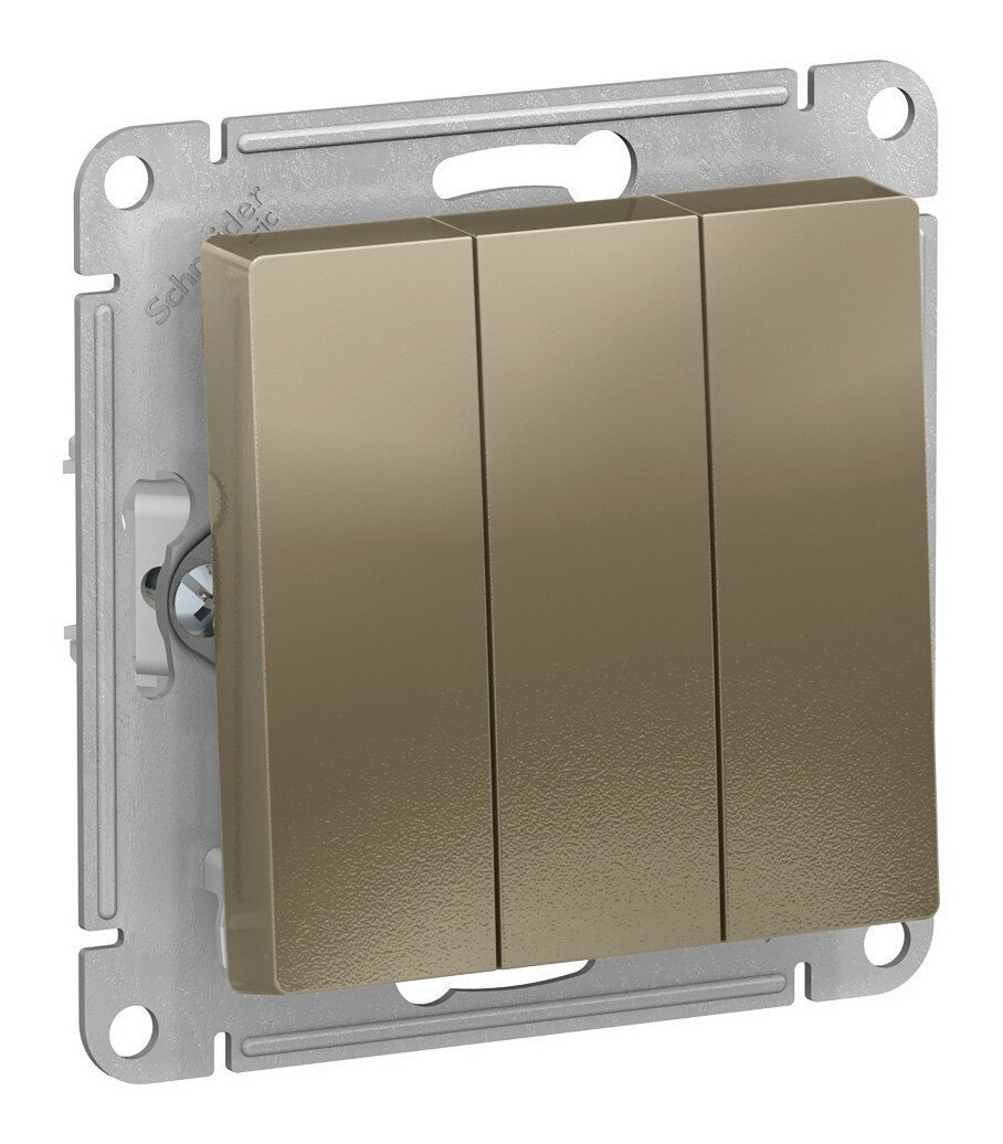 AtlasDesign ATN000531 Выключатель трехклавишный (10 А, под рамку, скрытая установка, шампань) Schneider Electric - фото №2