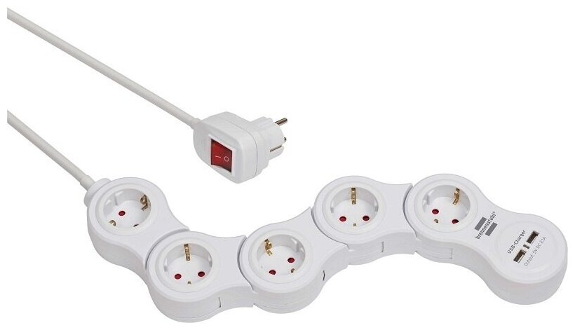 Удлинитель 1,4 м Brennenstuhl Vario Power гибкий, 5 розеток, 2 USB, белый (1155350210)