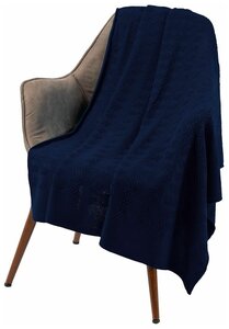 Плед покрывало для дивана на кровать вязаный Marea темно-синий (сапфир)