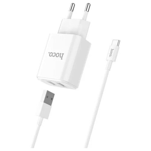фото Сетевое зарядное устройство hoco c62a usb 2.1a type-c + дк белый