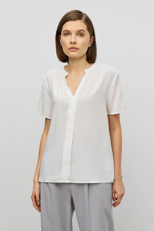 Блуза  Baon, повседневный стиль, прямой силуэт, короткий рукав, без карманов, однотонная, размер 44, фиолетовый