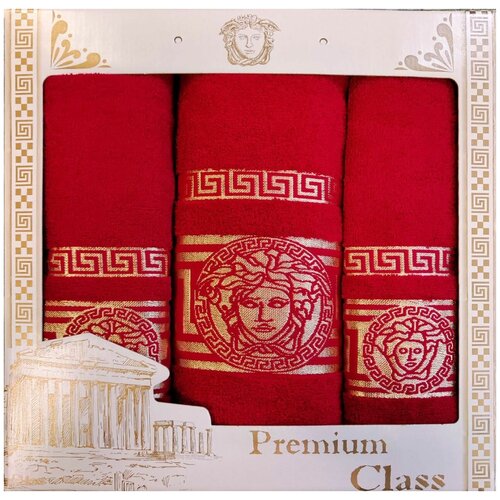 Набор полотенец махровых 3 шт, в подарочной упаковке, размеры 65*130 см, 45*90 см (2шт) цвет: красный