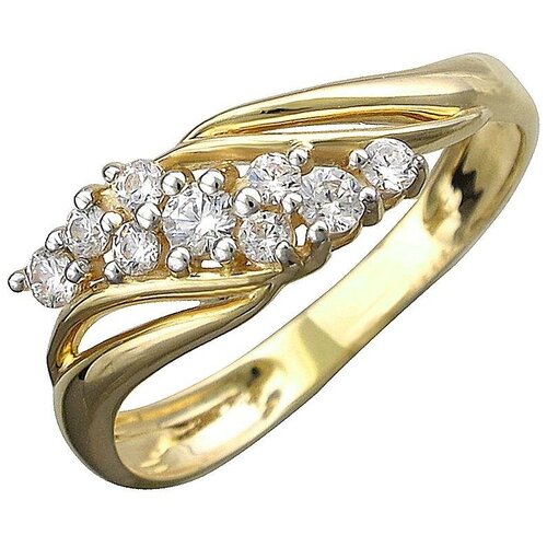 кольцо с 135 фианитами из жёлтого золота Кольцо Эстет, желтое золото, 585 проба, фианит, размер 16.5, бесцветный