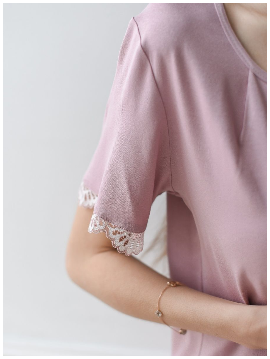 Женская ночная сорочка Прага, с небольшим рукавом, нежным кружевом, цвет пыльная роза. Размер большой 56. Текстильный край. - фотография № 6