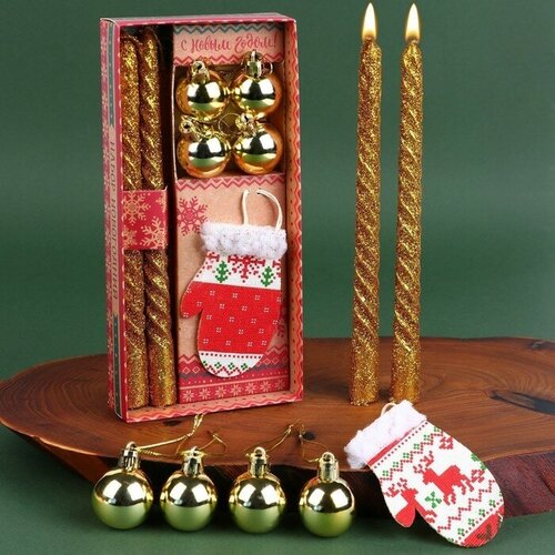 Новогодние витые свечи с декором «Тепла в Новом году!», набор подвеска на елку шар 10 х 10 х 1 3 см