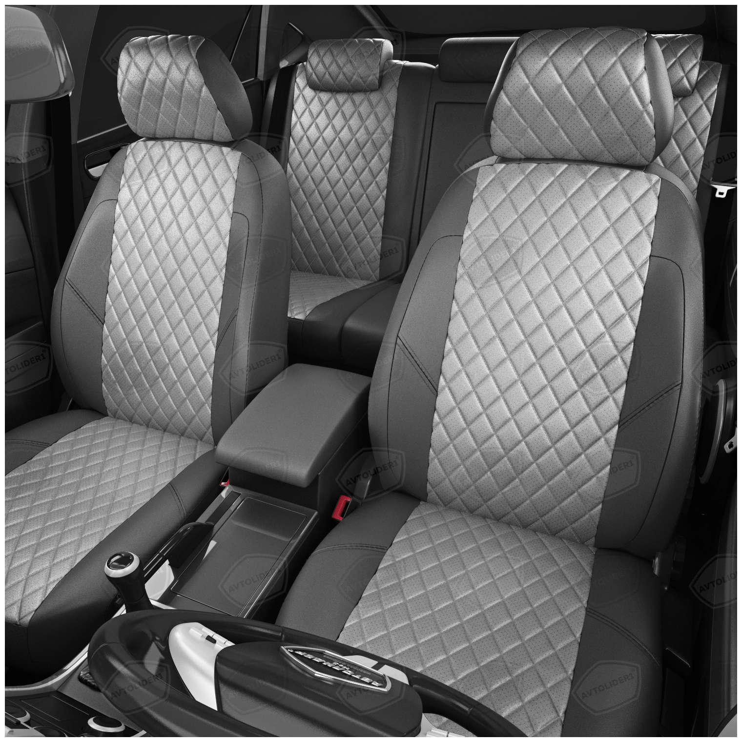Чехлы на сиденья ВАЗ Лада Приора 2 (VAZ Лада Приора 2) с 2014-н в седан 5 мест ромб с серый-т серый