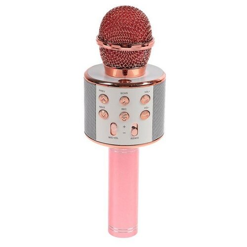 Микрофон для караоке LuazON LZZ-56, WS-858, 1800 мАч, розовый микрофон для караоке luazon lzz 70 5 вт 1800 мач коррекция голоса подсветка розовый