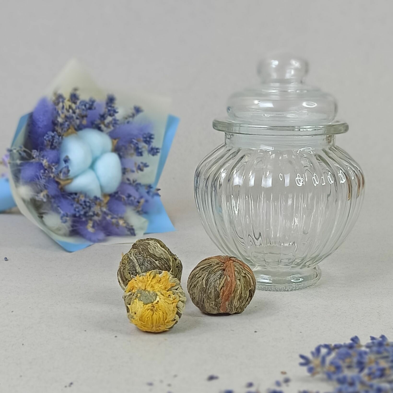 Подарочный чайный набор Лаванда с букетом из сухоцветов - фотография № 4