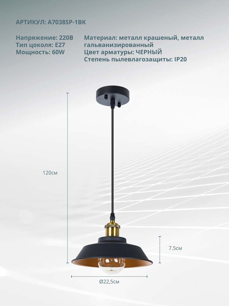 Подвесной светильник Arte Lamp CAPPELLO A7038SP-1BK