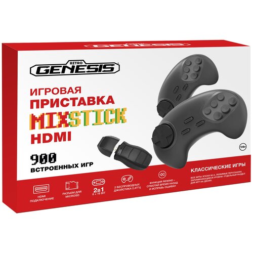 Игровая приставкаRetro GenesisMixStick HD, черный портативная игровая ретро приставка retro genesis mixstick hd 900 игр 2 беспроводных джойстика hdmi 8 16bit rewind