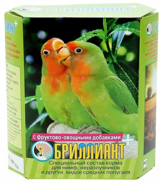 Бриллиант Корм "Бриллиант" для средних попугаев, с фруктово-овощными добавками, 500 г