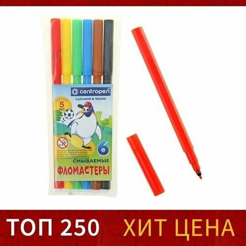 Фломастеры 6 цветов Пингвины 7790/06, линия 1.0 мм, пластиковый конверт 1 набор