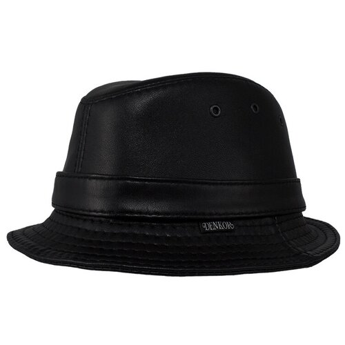 Шляпа с узкими полями мужская Denkor 32k-vintazh-chk-58 осенняя, кожаная, черно-коричневая винтажная кожа, размер 57RU/58