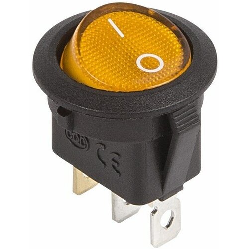 Выключатель клавишный круглый 12V 20А (3с) ON-OFF желтый с подсветкой Rexant, 100шт