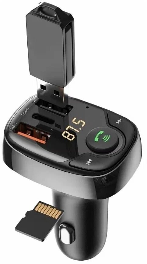 Автомобильное зарядное устройство с FM-трансмиттером, WiWU PC600 Car Charger 3-Ports Quick Charging, 36W, Черный