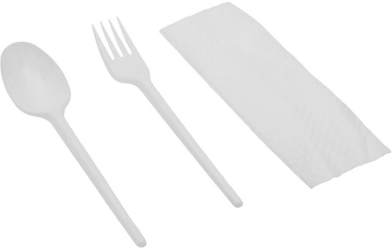 Набор одноразовой посуды в индивидуальной упаковке 15 штук: ложка, вилка, салфетка
