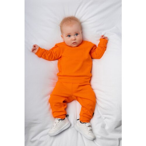 Комплект одежды  bodo детский, брюки и свитшот, повседневный стиль, без капюшона, пояс на резинке, без карманов, манжеты, размер 74-80, оранжевый